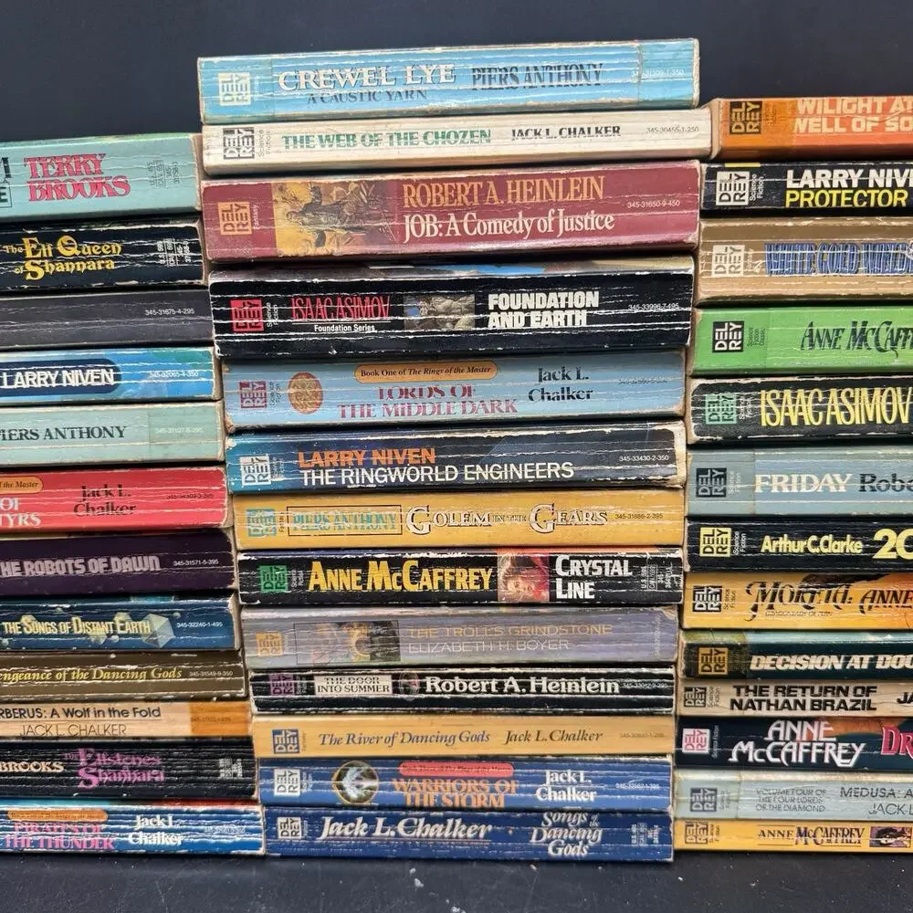 Huge Lot Of 38 Vtg Sci-fi Fantasy Books Del Rey Chalker McCaffrey Niven & More